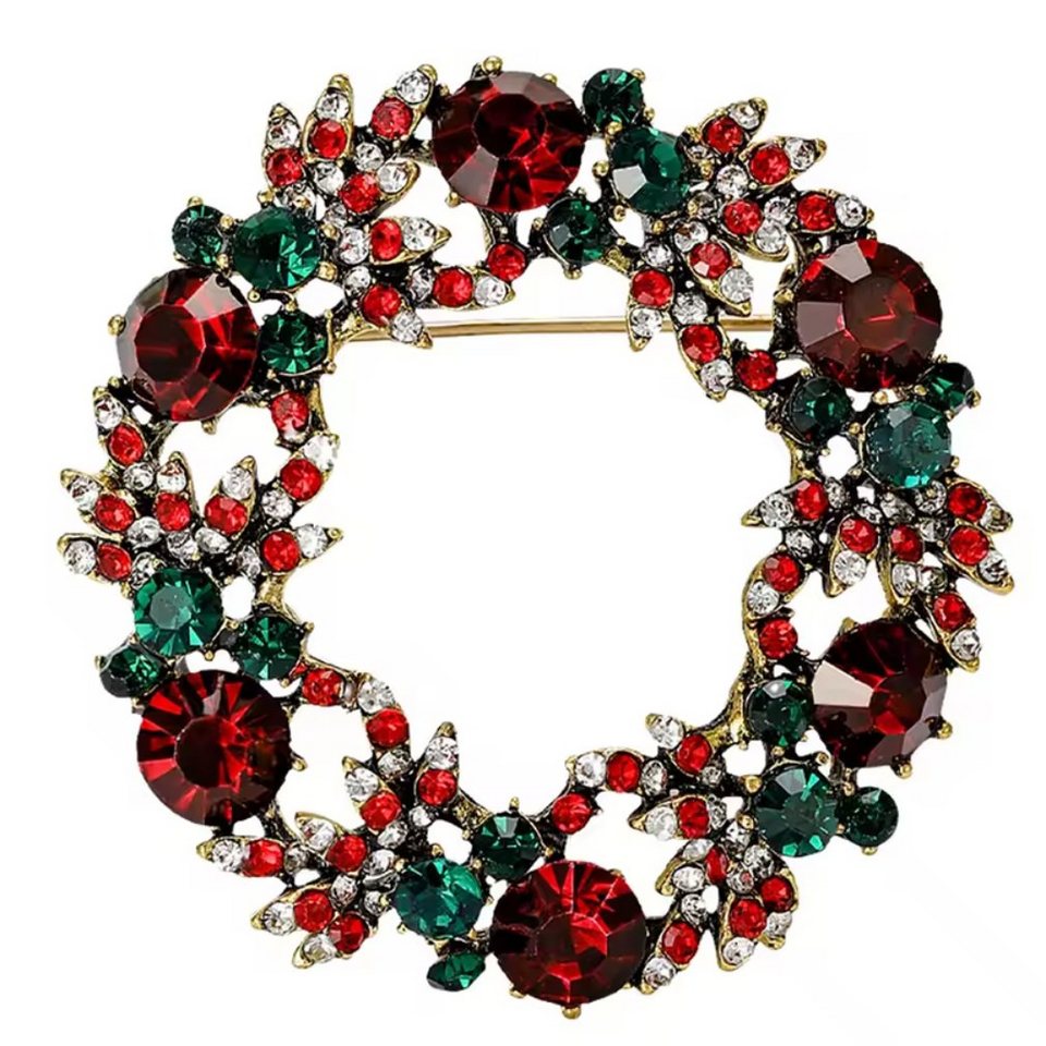 Dark-Desires Brosche Vintage Brosche Blumenkranz in grün-rot Adventskranz, Damen Brosche vintage Accesssoire retro Anstecknadel von Dark-Desires