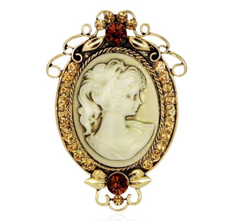 Dark-Desires Brosche Vintage Brosche Cameo goldfarben mit Strass, Damen Brosche vintage Accesssoire retro Anstecknadel Dark-Desires Brosche Vintage Brosche Cameo goldfarben mit Strass, Damen Brosche vintage Accesssoire retro Anstecknadel von Dark-Desires
