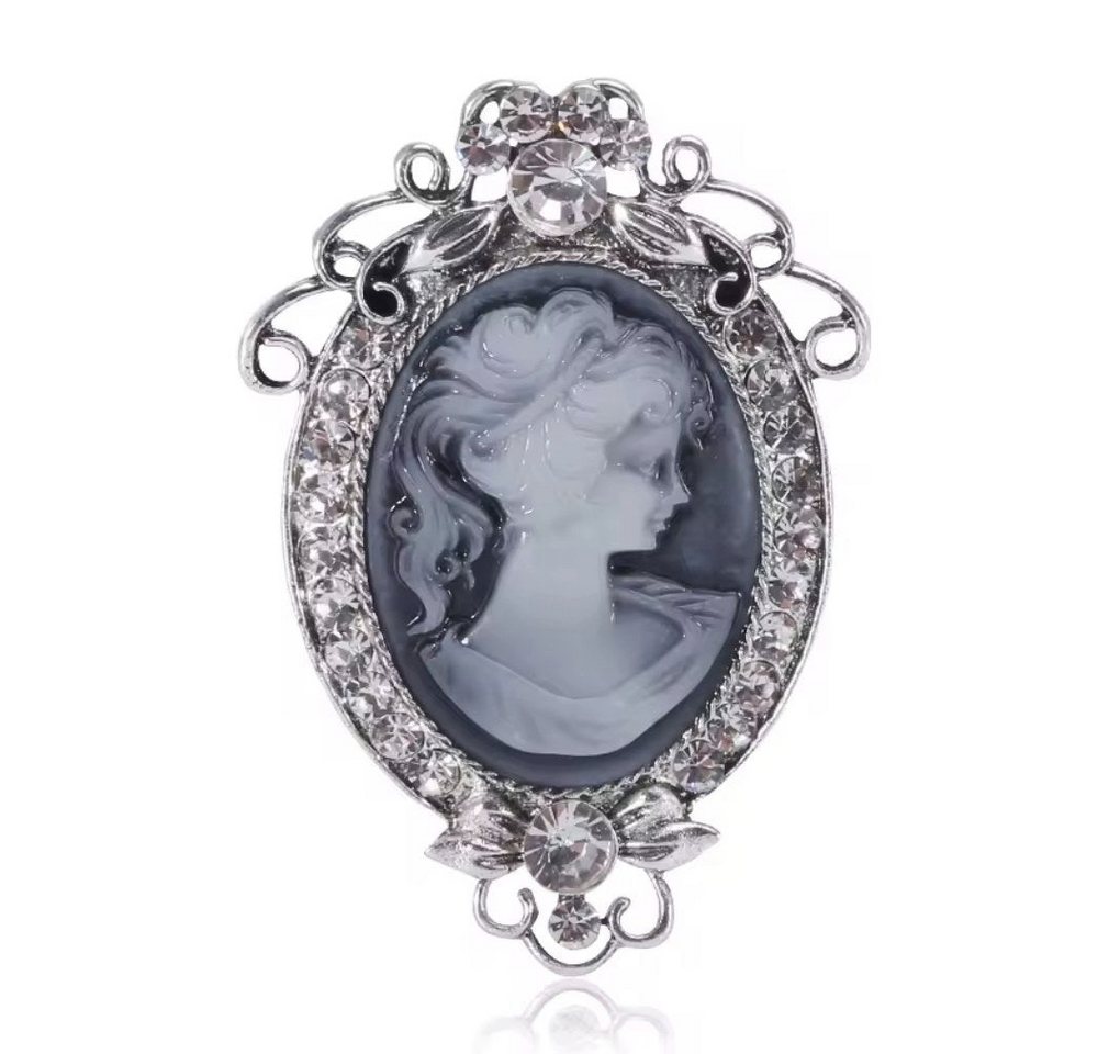 Dark-Desires Brosche Vintage Brosche Cameo silberfarben mit Strass, Damen Brosche vintage Accesssoire retro Anstecknadel von Dark-Desires