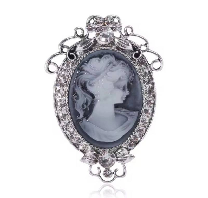 Dark-Desires Brosche Vintage Brosche Cameo silberfarben mit Strass, Damen Brosche vintage Accesssoire retro Anstecknadel von Dark-Desires