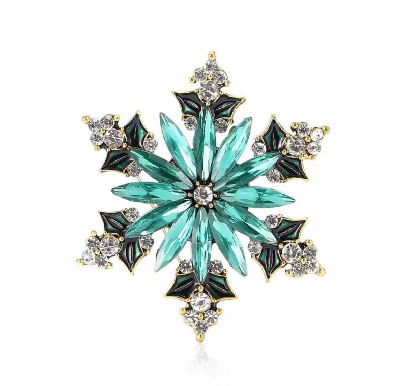 Dark-Desires Brosche Vintage Brosche Damen kleine Schneeflocke in türkis Winterbrosche, Damen Brosche vintage Accesssoire retro Anstecknadel von Dark-Desires