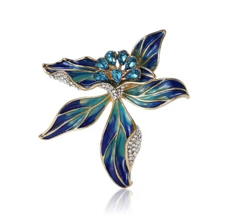 Dark-Desires Brosche Vintage Brosche Iris in blau-gold mit Strass, Vintage Brosche Iris in blau-gold mit Strass von Dark-Desires