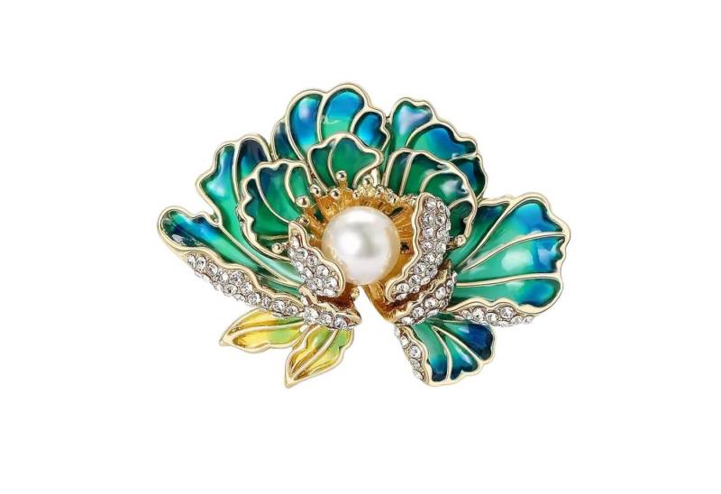 Dark-Desires Brosche Vintage Brosche Lotusblüte in blau-grün, Damen Brosche vintage Accesssoire retro Anstecknadel von Dark-Desires