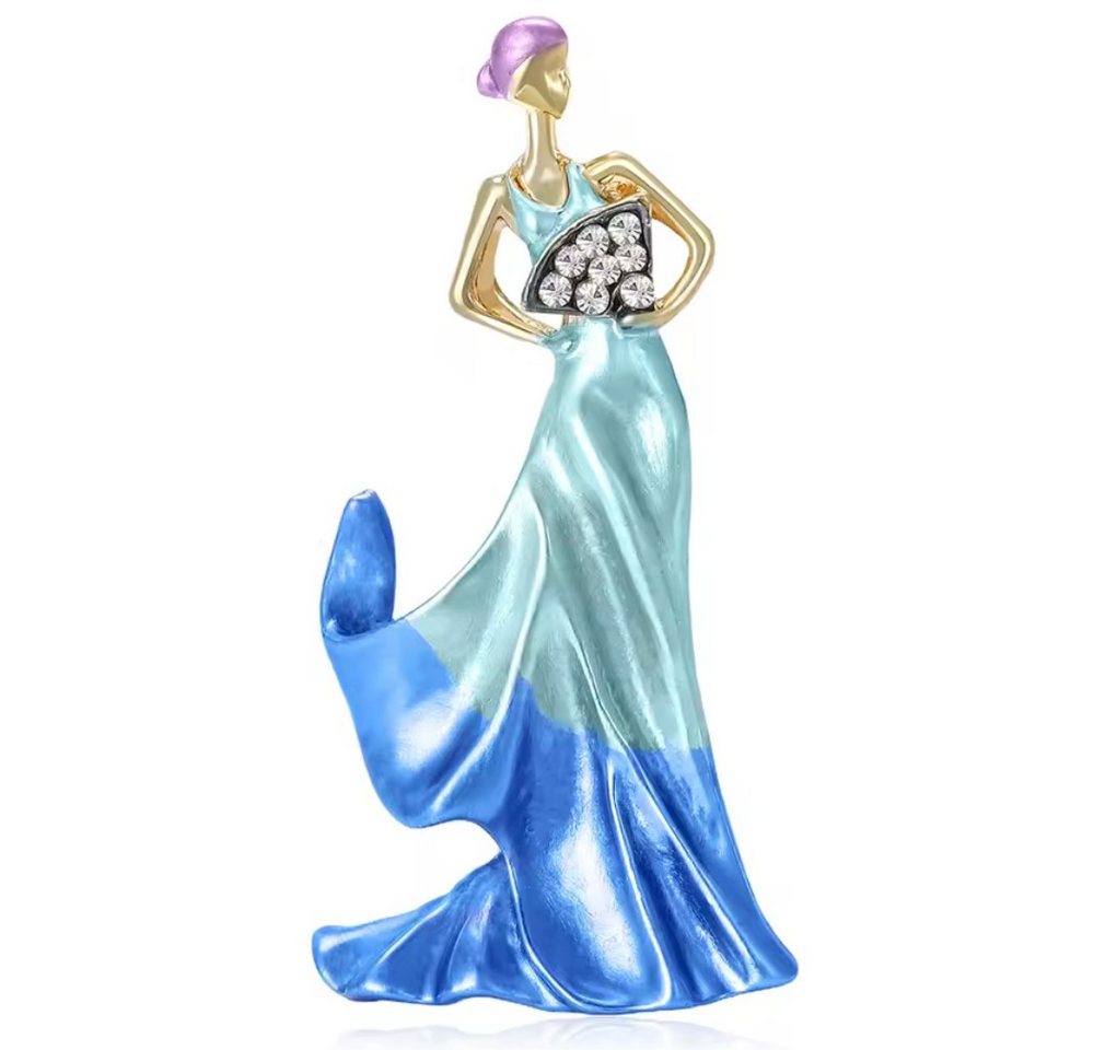 Dark-Desires Brosche Vintage Brosche elegante Frau mit Fächer, Damen Brosche vintage Accesssoire retro Anstecknadel von Dark-Desires