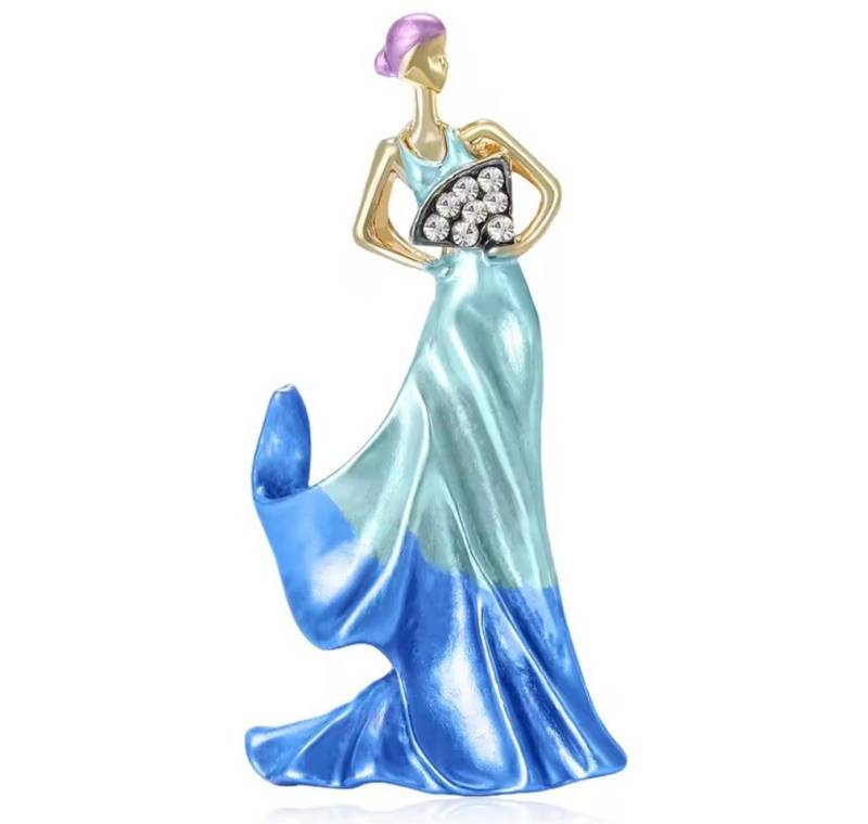 Dark-Desires Brosche Vintage Brosche elegante Frau mit Fächer, Damen Brosche vintage Accesssoire retro Anstecknadel von Dark-Desires