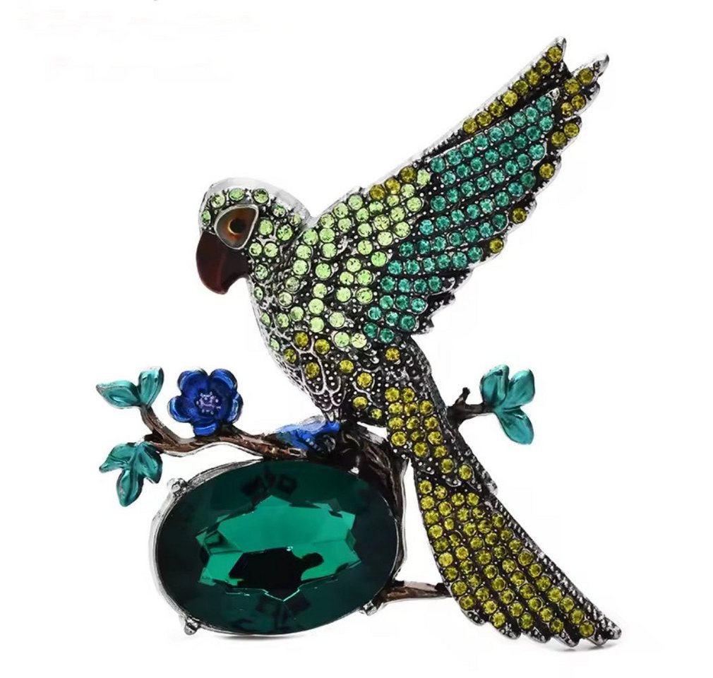 Dark-Desires Brosche Vintage Look Brosche Vogel auf Ast in grün mit Strass, Damen Brosche vintage Accesssoire retro Anstecknadel von Dark-Desires