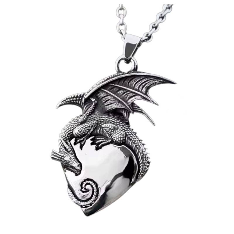 Dark-Desires Kette und Anhänger Set Edelstahl Anhänger mit Kette Drache & Herz, Edelstahl Anhänger mit Kette Drache & Herz von Dark-Desires