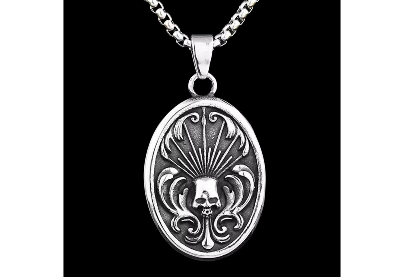 Dark-Desires Kette und Anhänger Set Gothic Edelstahl Halskette Skull oval Kette & Anhänger, Gothic Design von Dark-Desires