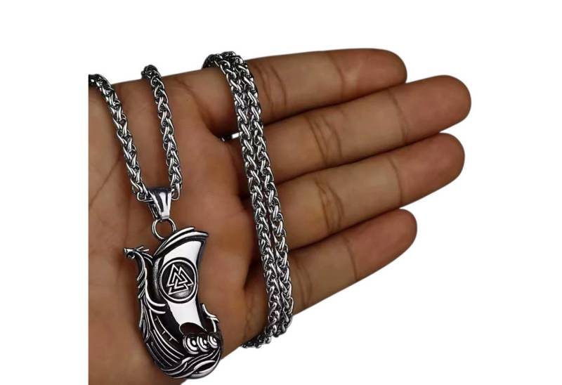 Dark-Desires Kette und Anhänger Set Halskette mit Anhänger Wikingerschiff aus Edelstahl, Nordische Mythologie inspiriert von Dark-Desires