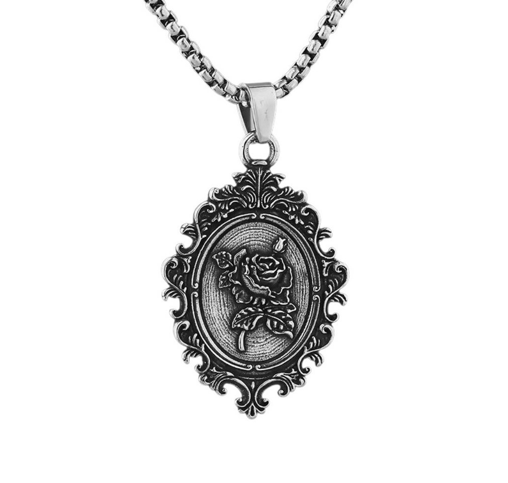 Dark-Desires Kette und Anhänger Set Nostalgische Halskette mit Anhänger "Dark Rose" Edelstahl, Einzigartiger Dark Rose Anhänger von Dark-Desires