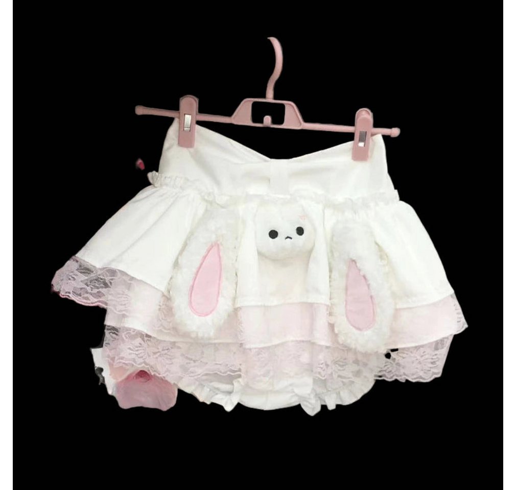 Dark-Desires Minirock Kawaii süßer Gothic Lolita Minirock mit Häschen Plüsch weiß-rosa von Dark-Desires