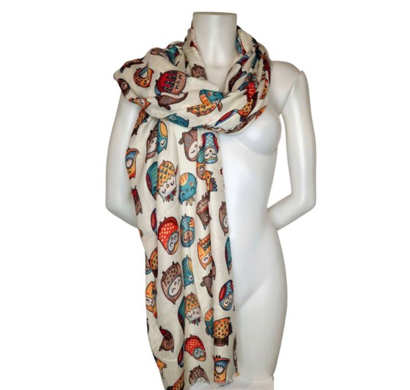 Dark-Desires Schal Kuscheliger Schal mit Eulen Motiv beige 180x90 cm, Farbenfroher Druck von Dark-Desires