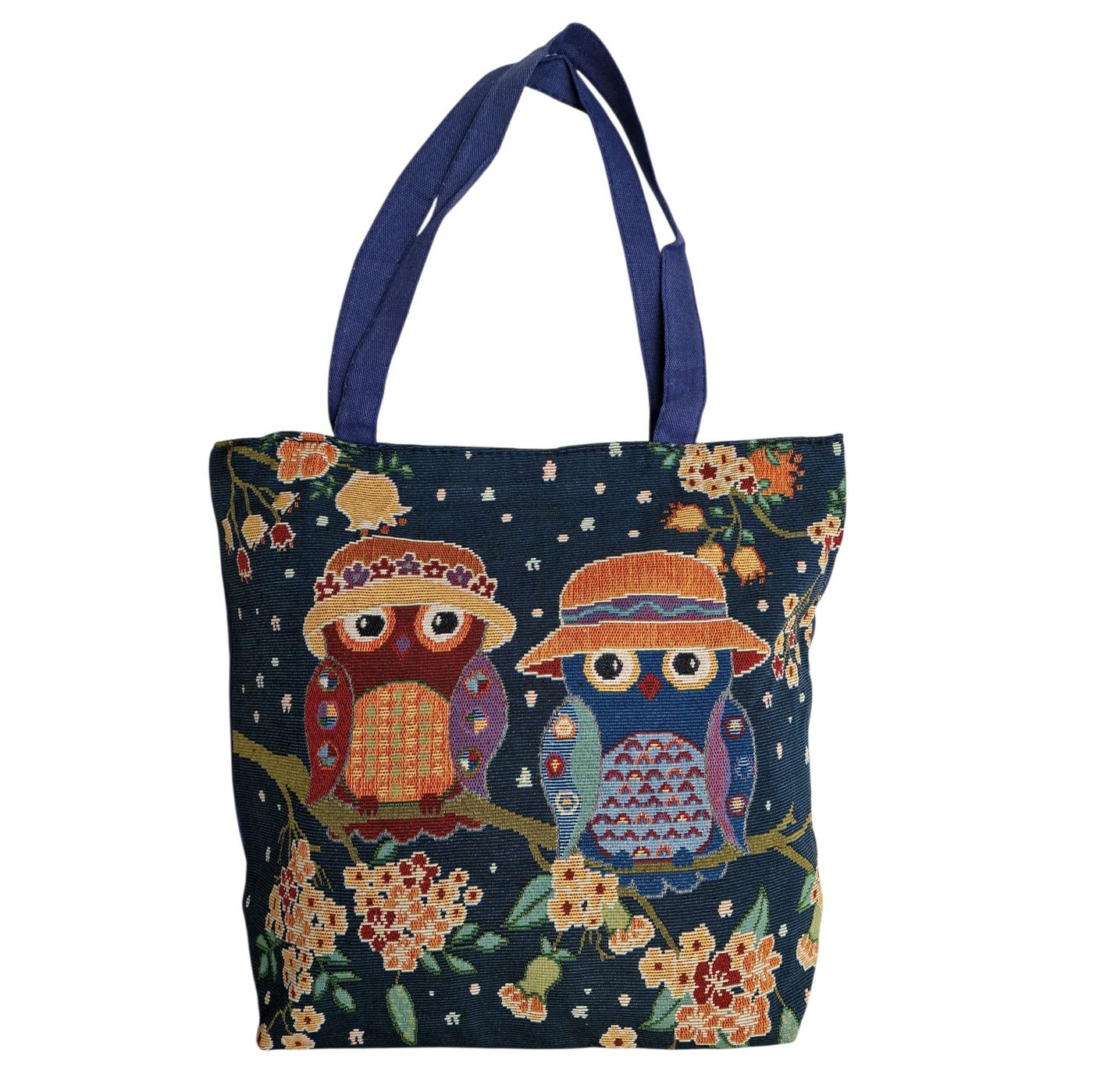 Dark-Desires Schultertasche Jute Einkaufstasche Eule mit Standboden und Reißverschluss blau, Reißverschluss von Dark-Desires