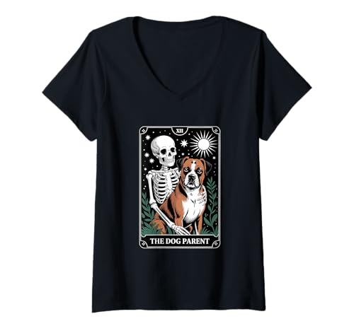 Damen Lustiger Tarot Hund Elternteil Boxer T-Shirt mit V-Ausschnitt Damen Lustiger Tarot Hund Elternteil Boxer T-Shirt mit V-Ausschnitt von Dark Dog Magic Occult Dog Parent