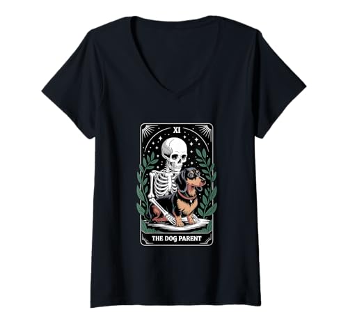Damen Lustiges Tarot Hund Eltern Dackel T-Shirt mit V-Ausschnitt Damen Lustiges Tarot Hund Eltern Dackel T-Shirt mit V-Ausschnitt von Dark Dog Magic Occult Dog Parent