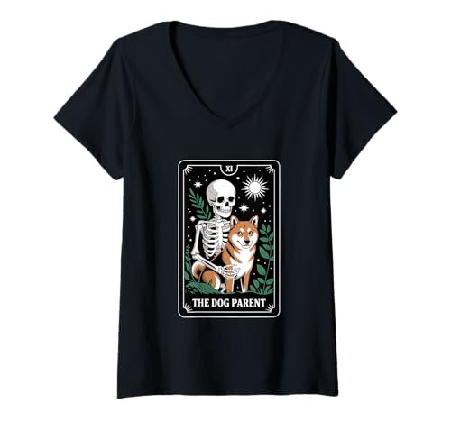 Damen Lustiges Tarot Hund Elternteil Shiba Inu T-Shirt mit V-Ausschnitt Damen Lustiges Tarot Hund Elternteil Shiba Inu T-Shirt mit V-Ausschnitt von Dark Dog Magic Occult Dog Parent