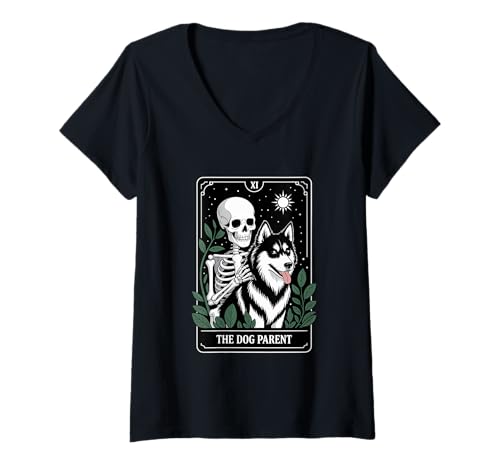 Damen Lustiges Tarot Hund Elternteil Siberian Husky T-Shirt mit V-Ausschnitt Damen Lustiges Tarot Hund Elternteil Siberian Husky T-Shirt mit V-Ausschnitt von Dark Dog Magic Occult Dog Parent