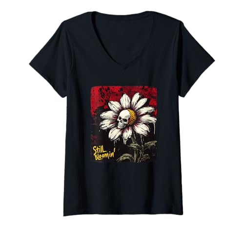 Damen Gänseblümchen-Grafik mit Still Bloomin' Statement T-Shirt mit V-Ausschnitt Damen Gänseblümchen-Grafik mit Still Bloomin' Statement T-Shirt mit V-Ausschnitt von Dark Gothic Outfit