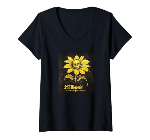 Damen Skelettblume mit noch blühendem Kostüm T-Shirt mit V-Ausschnitt Damen Skelettblume mit noch blühendem Kostüm T-Shirt mit V-Ausschnitt von Dark Gothic Outfit