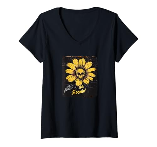 Damen Super Still Bloomin' für einen hübschen Gothic-Look T-Shirt mit V-Ausschnitt von Dark Gothic Outfit