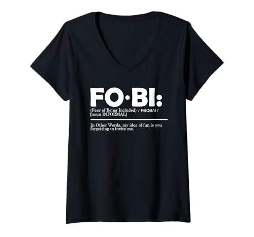 Damen FOBI Definition | Fear of Being Included | Cynicism T-Shirt mit V-Ausschnitt von Dark Humor Introvert Apparel