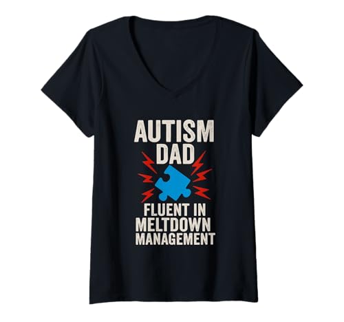 Damen Lustiger Autismus Papa Neurodivergent Familie Edgy Bewusstsein Humor T-Shirt mit V-Ausschnitt Damen Lustiger Autismus Papa Neurodivergent Familie Edgy Bewusstsein Humor T-Shirt mit V-Ausschnitt von Dark Humor Parenting Quirky Spectrum Parent Comedy