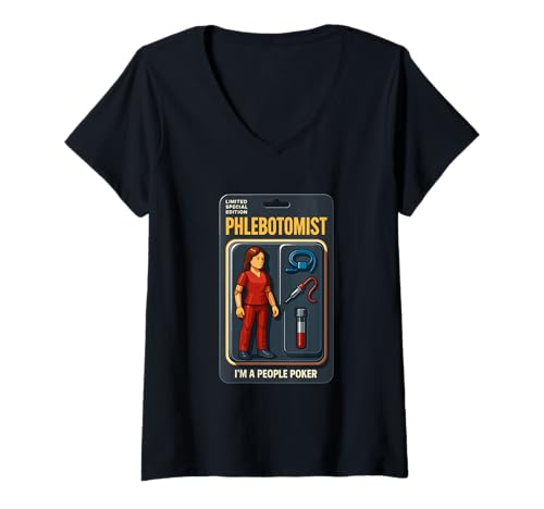 Damen Sarkastische Phlebotomie Frau Phlebotomist Figur Sammler T-Shirt mit V-Ausschnitt Damen Sarkastische Phlebotomie Frau Phlebotomist Figur Sammler T-Shirt mit V-Ausschnitt von Dark Humor Phlebotomy Student Hospital Work Job