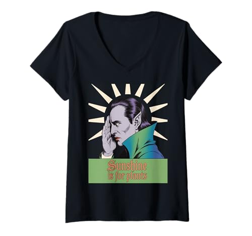 Damen Lustiger Vampir Spruch Sunshine is for Plants Sarkastic Gag T-Shirt mit V-Ausschnitt Damen Lustiger Vampir Spruch Sunshine is for Plants Sarkastic Gag T-Shirt mit V-Ausschnitt von Dark Humor Quote Gothic Style Vampire Sarcasm Pun