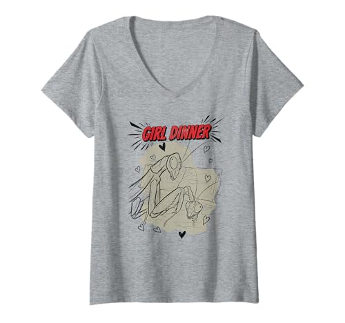 Damen Girl Dinner | Lustige Gottesanbeterin - sarkastisch T-Shirt mit V-Ausschnitt Damen Girl Dinner | Lustige Gottesanbeterin - sarkastisch T-Shirt mit V-Ausschnitt von Dark Humor Viral Trends