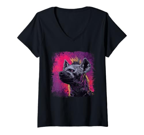 Damen Punkrock Hyäne T-Shirt mit V-Ausschnitt von Dark Hyena Love