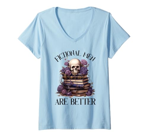 Damen Fiktive Männer sind Besser Bücherisch Merch Würzige Bücher Romanze T-Shirt mit V-Ausschnitt von Dark Romance Book Lover Gifts