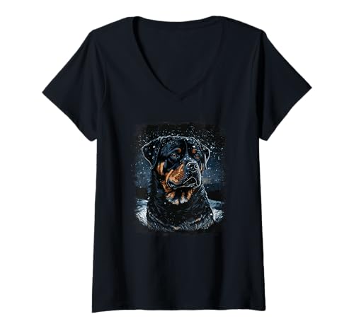 Damen Rottweiler Hund T-Shirt mit V-Ausschnitt Damen Rottweiler Hund T-Shirt mit V-Ausschnitt von Dark Rottweiler Love