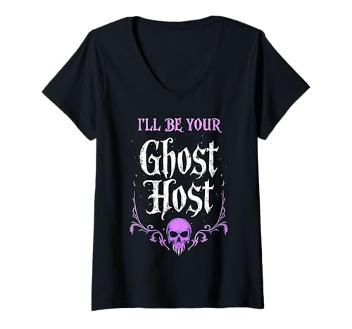 Damen I'll Be Your Ghost Host Creepy Gothic Skull Halloween Vibe T-Shirt mit V-Ausschnitt Damen I'll Be Your Ghost Host Creepy Gothic Skull Halloween Vibe T-Shirt mit V-Ausschnitt von Dark Spooky Enthusiast Halloween Party Costume
