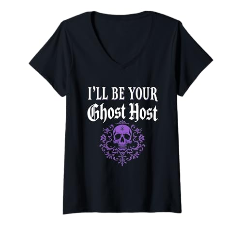 Damen I'll Be Your Ghost Host Creepy Skull Halloween Vibe T-Shirt mit V-Ausschnitt Damen I'll Be Your Ghost Host Creepy Skull Halloween Vibe T-Shirt mit V-Ausschnitt von Dark Spooky Enthusiast Halloween Party Costume
