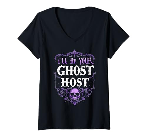 Damen I'll Be Your Ghost Host Gothic Haunted House Halloween Vibe T-Shirt mit V-Ausschnitt Damen I'll Be Your Ghost Host Gothic Haunted House Halloween Vibe T-Shirt mit V-Ausschnitt von Dark Spooky Enthusiast Halloween Party Costume