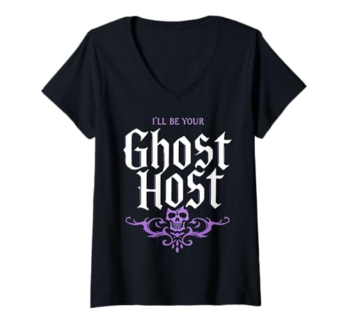 Damen I'll Be Your Ghost Host Haunted Mansion Skull Halloween Vibe T-Shirt mit V-Ausschnitt von Dark Spooky Enthusiast Halloween Party Costume