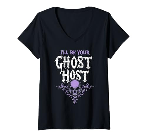 Damen I'll Be Your Ghost Host Paranormal Spooky Halloween Vibe T-Shirt mit V-Ausschnitt Damen I'll Be Your Ghost Host Paranormal Spooky Halloween Vibe T-Shirt mit V-Ausschnitt von Dark Spooky Enthusiast Halloween Party Costume