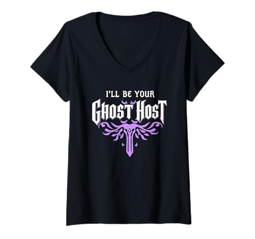 Damen I'll Be Your Ghost Host Spooky Halloween Vibe T-Shirt mit V-Ausschnitt von Dark Spooky Enthusiast Halloween Party Costume