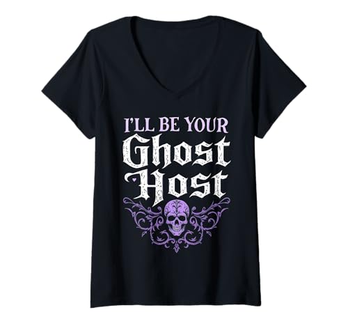 Damen I'll Be Your Ghost Host Spooky Party Halloween Vibe T-Shirt mit V-Ausschnitt von Dark Spooky Enthusiast Halloween Party Costume