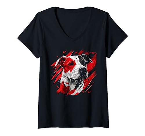 Damen American Staffordshire Terrier T-Shirt mit V-Ausschnitt Damen American Staffordshire Terrier T-Shirt mit V-Ausschnitt von Dark Stafford Dog Love