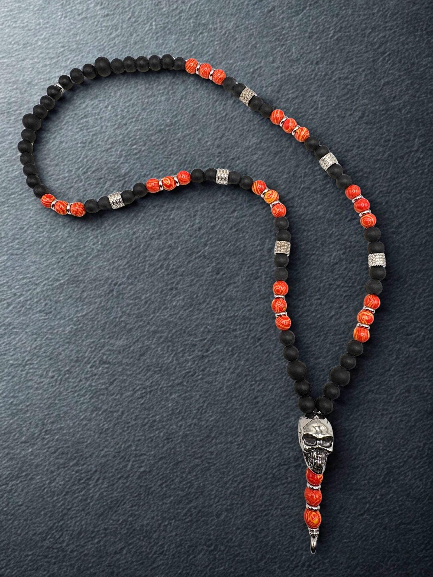 Onyx Malachit Halskette Herren Mit Totenkopf - Biker Schmuck Edelstahlkette Crazy Blaze Handgemachter Edelsteinschmuck von DarkAngelSchmuck