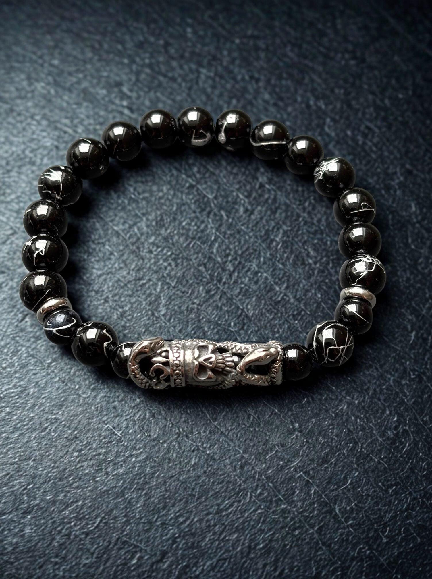 Skull Viper Onyx Armband - Biker Schmuck Für Männer Mit Totenkopf & Schlange Geschenkidee von DarkAngelSchmuck