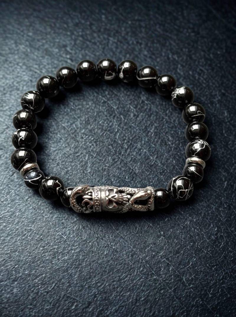Skull Viper Onyx Armband - Biker Schmuck Für Männer Mit Totenkopf & Schlange Geschenkidee von DarkAngelSchmuck