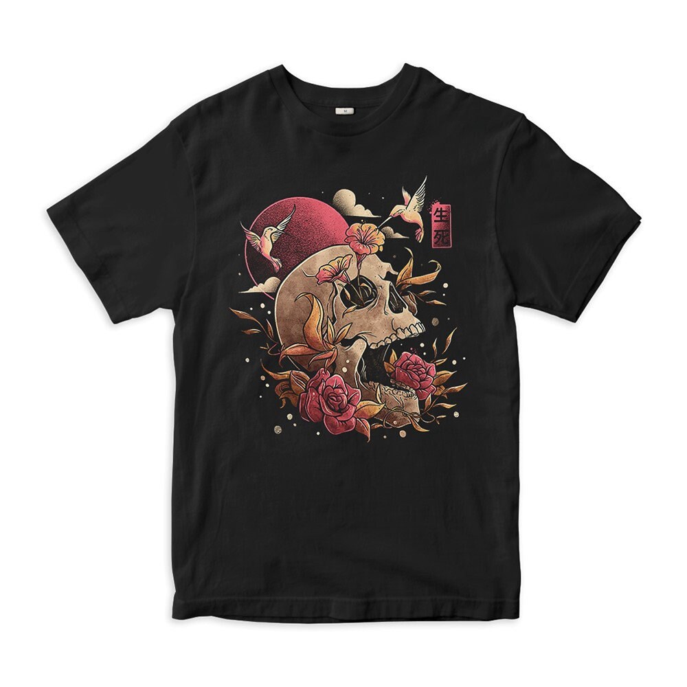 Skull & Flowers Japanese Art T-Shirt, Men's Women's Sizes | Sku-00008 von DarkArtsProject