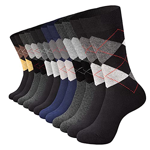 DarkCom Argyle Socken Herren 39-42, Business Socken, Nahtloses Bündchen, Weich, Langlebig, Kein Einlaufen, 12 Paar Karo Muster 39-42 von DarkCom