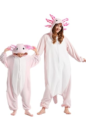 DarkCom Axolotl Onesie für Kinder und Erwachsene,Eltern-Kind Karneval Schlafanzug Cosplay Halloween Tierkostüm Weihnachten Pyjamas 10-11 Years von DarkCom