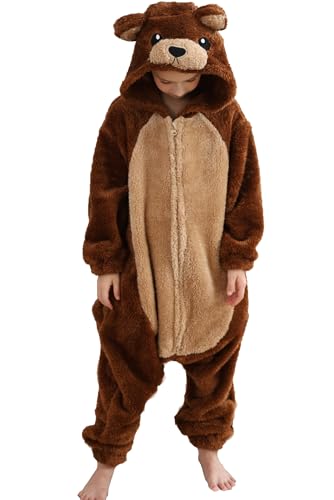 DarkCom Braunbär Onesie für Kinder und Erwachsene,Eltern-Kind Karneval Schlafanzug Cosplay Halloween Tierkostüm Weihnachten Pyjamas 6-7 Years von DarkCom