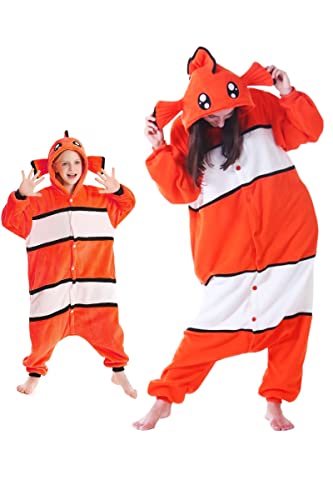 DarkCom Clownfish Onesie für Kinder und Erwachsene,Eltern-Kind Karneval Schlafanzug Cosplay Halloween Tierkostüm Weihnachten Pyjamas 10-11 Years von DarkCom