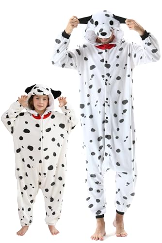 DarkCom Dalmatinisch Onesie für Kinder und Erwachsene,Eltern-Kind Karneval Schlafanzug Cosplay Halloween Tierkostüm Weihnachten Pyjamas 10-11 Years von DarkCom
