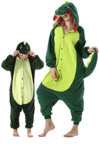 DarkCom Dinosaurier Onesie für Kinder und Erwachsene,Eltern-Kind Karneval Schlafanzug Cosplay Halloween Tierkostüm Weihnachten Pyjamas 10-11 Years von DarkCom